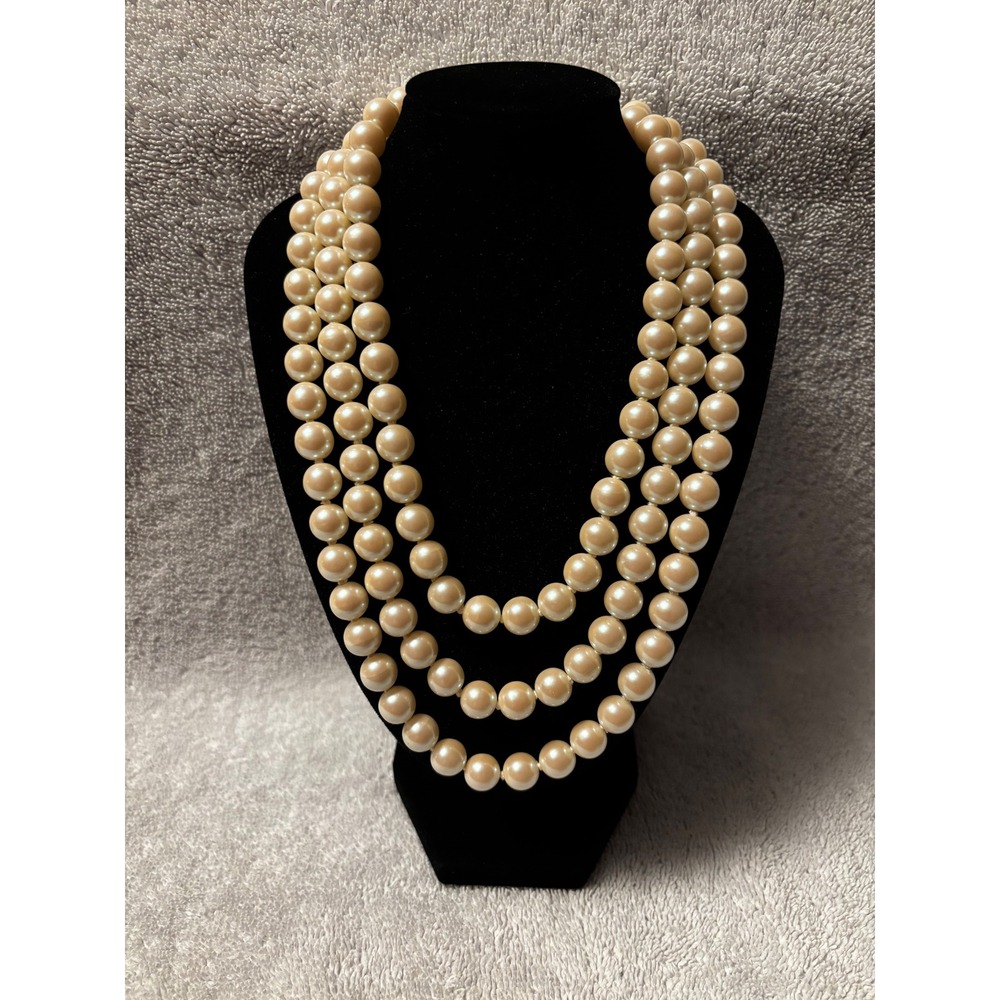 Vintage Style Long Cream Faux Pearl Wrap Necklace Multi Strand Champagne 52 Inch